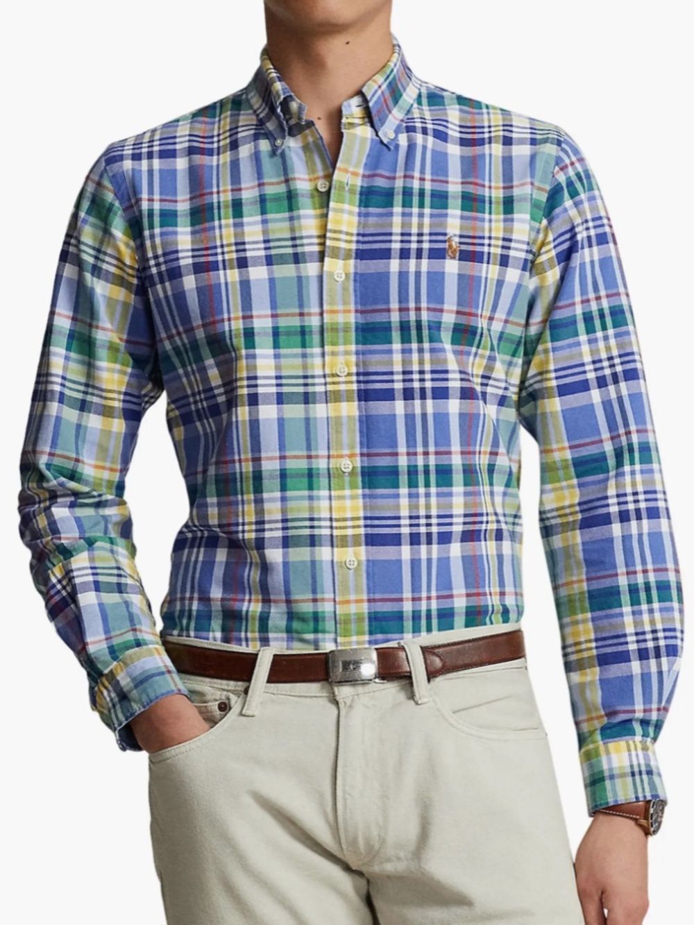 NWT Men's Polo Ralph Lauren Blue Plaid L/S Button-Down Oxford Shirt 100% Cotton